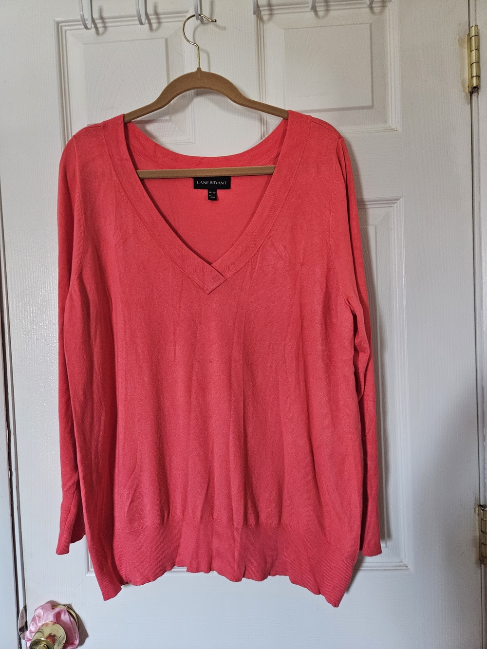 Lane Bryant Coral V-Neck Lightweight Sweater